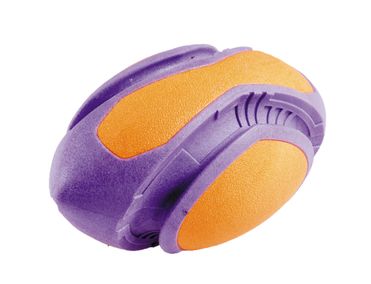 Speelgoed hond TPR rugby oranje-paars 18cm