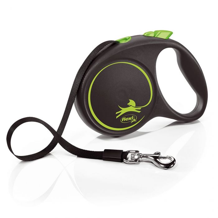 Flexi Rollijn Black Design - Tot 25 KG - Brede Band - 5 Meter - Zwart 