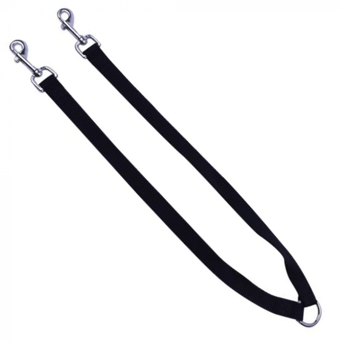 TOPMAST KOPPELLIJN - ZWART - DUURZAAM NYLON - VOOR 2 HONDEN - DIVERSE 